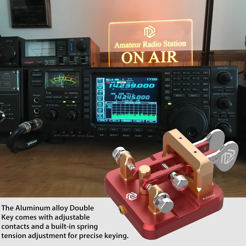 Putikeeg CW Key Morse Code Key Morse Telegraph Key Morse Code Key Aluminum Alloy CW Morse Code Key Square-Shaped Base Red - Image 3